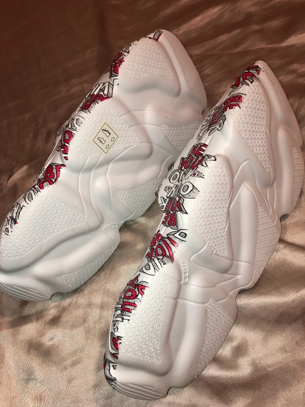 Champion Slide Sandals with Red 'Be Your Own' Graphics